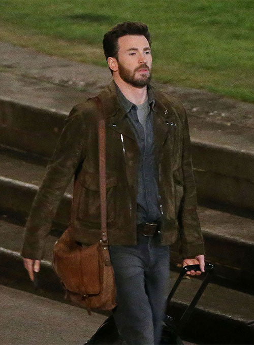 Ghosted Chris Evans Biker Brown Suede Jacket