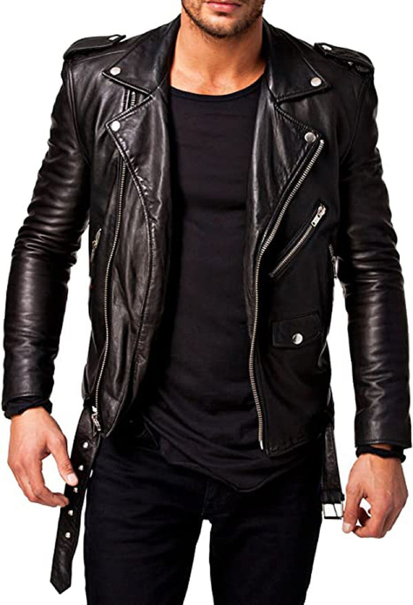 Men's Black And White Modern Fearless Leather Jacket