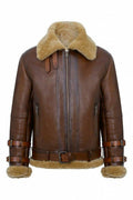 Men's Aviator Pilot Bomber RAF B3 WWII Fur Sheepskin Leather Jacket