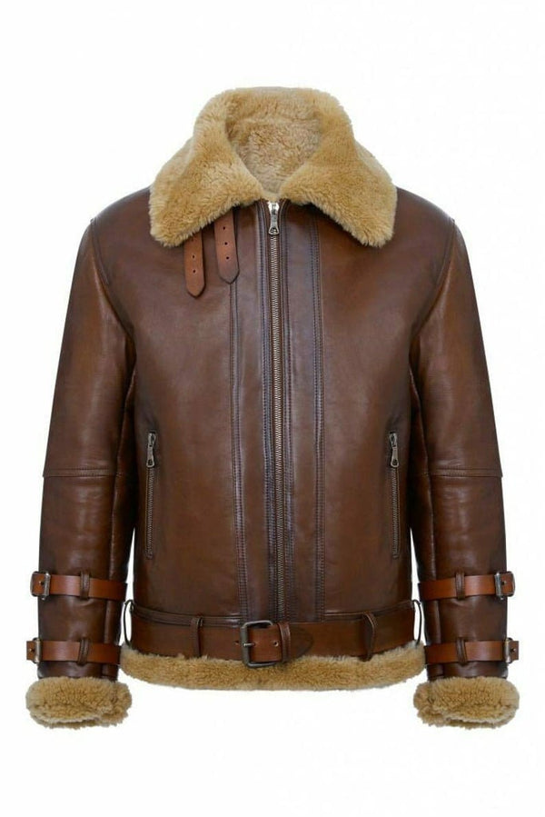 Men's Aviator Pilot Bomber RAF B3 WWII Fur Sheepskin Leather Jacket