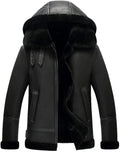 Mens B3 Bomber Aviator Flying Flight Pilot Black Hooded Fur Shearling Jacket