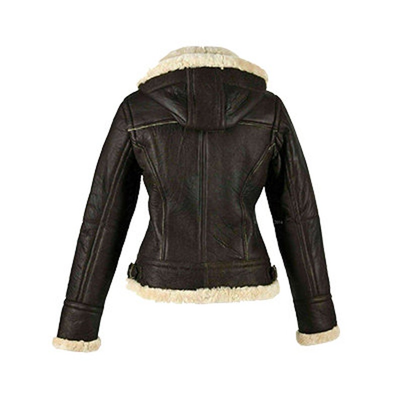 Women's Bomber Aviator Shearling Detachable Hood Leather Jacket