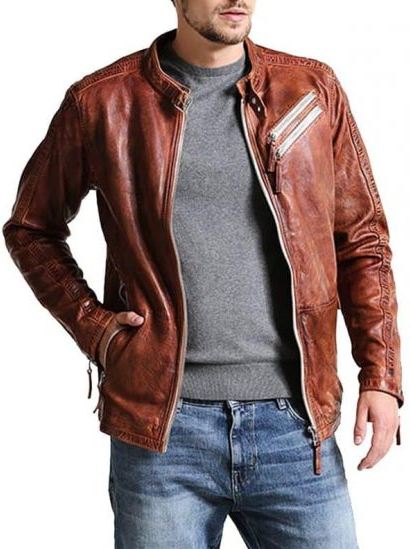 Men’s Vintage Distressed Brown Biker Biker Jacket