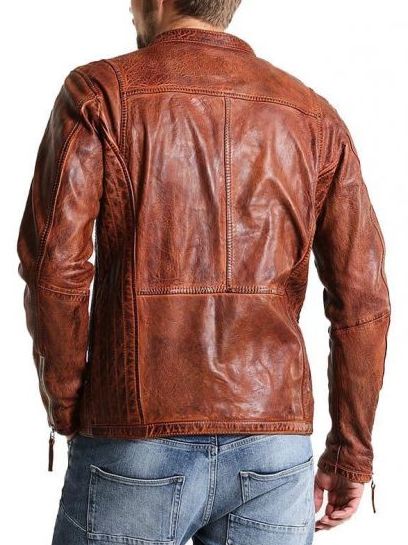 Men’s Vintage Distressed Brown Biker Biker Jacket