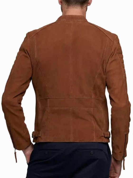 Men’s Padded Express Genuine Suede Biker Leather Jacket